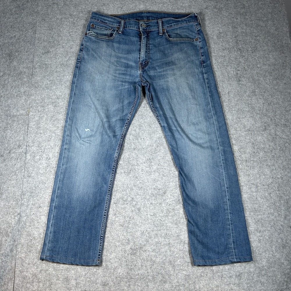 Levi's 513 Denim Jeans Mens 32x34(32x25) Light Blue Wash Slim Straight Faded